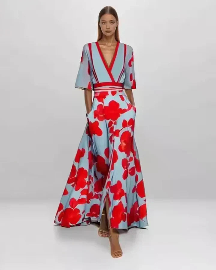Enchanted Flowing Bloom Subtle Drape Wrap Maxi Dress for Women