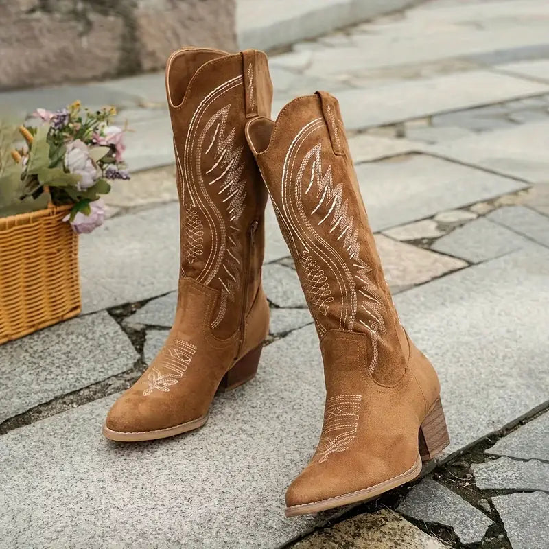 Modern Embroidered Western Flair Boots for Women