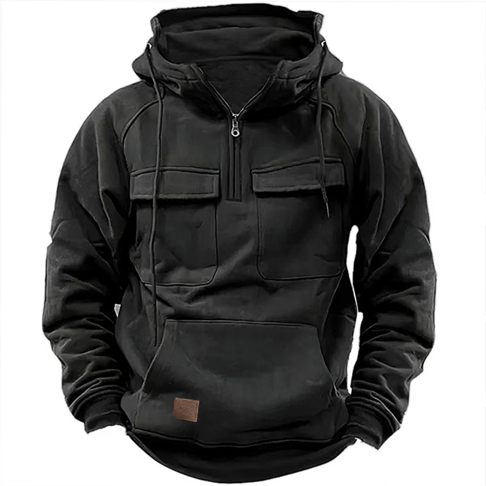 Men's Modern Streetwear Half-Zip Winter Hoodie with Front Pockets