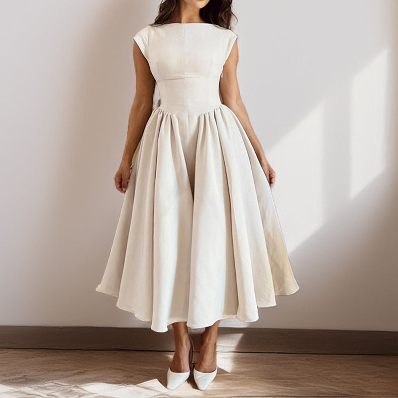 Women's Formal Occasion Midi Dress with Round Neckline