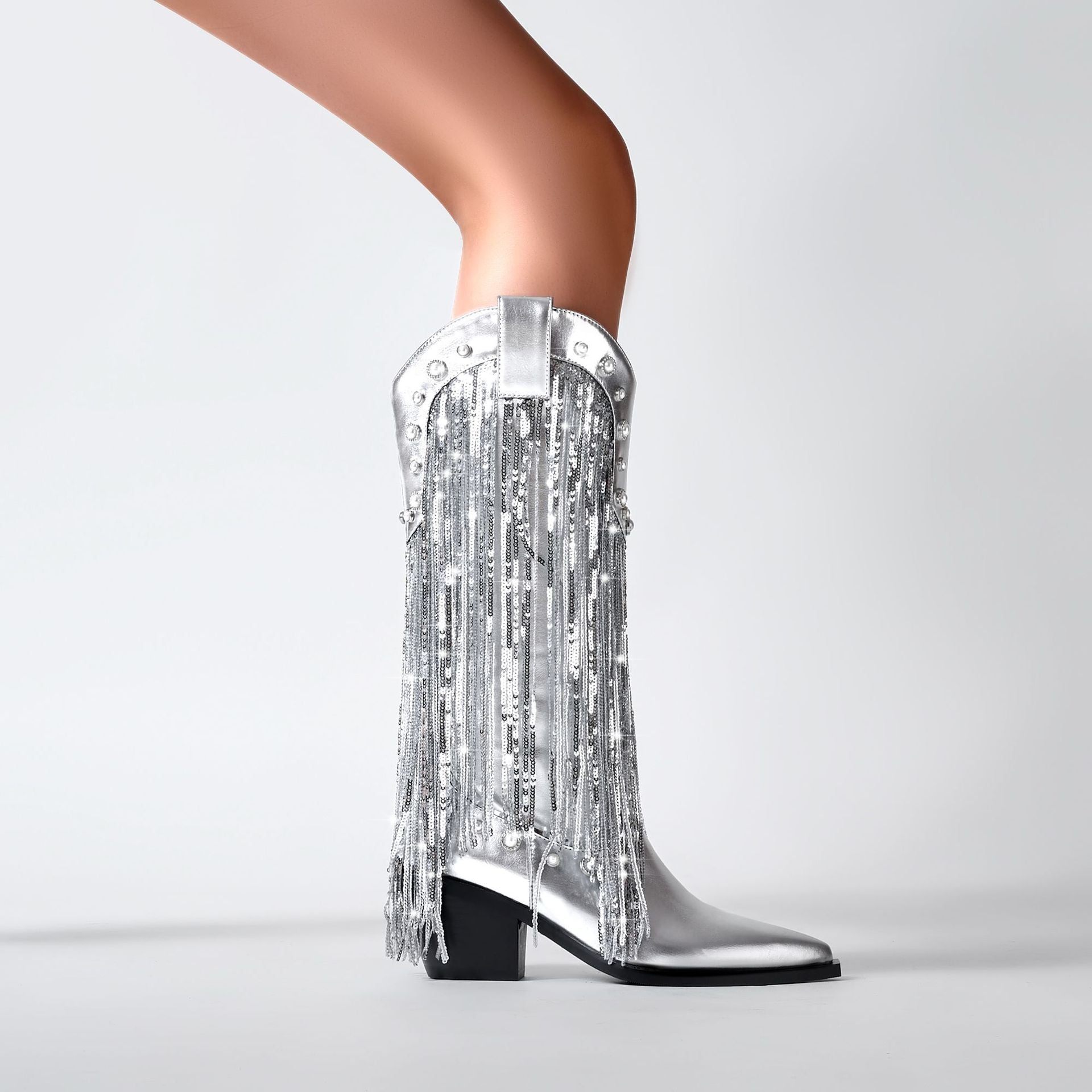 Women's Statement Fringe Shimmering Western Cowboy Boots