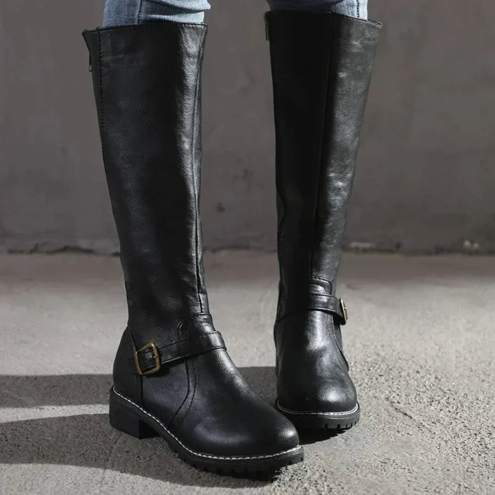 Stylish Water-Resistant Sleek Belted Mid-Calf Boots for Women