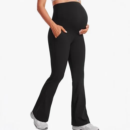 Casual Maternity Flare Pants with Over‑Belly Panel