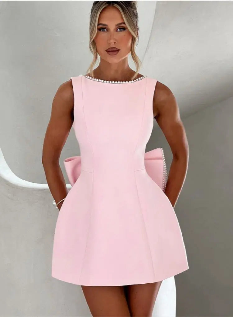 Women's Exquisite Mini Dress with Back Bow Detail