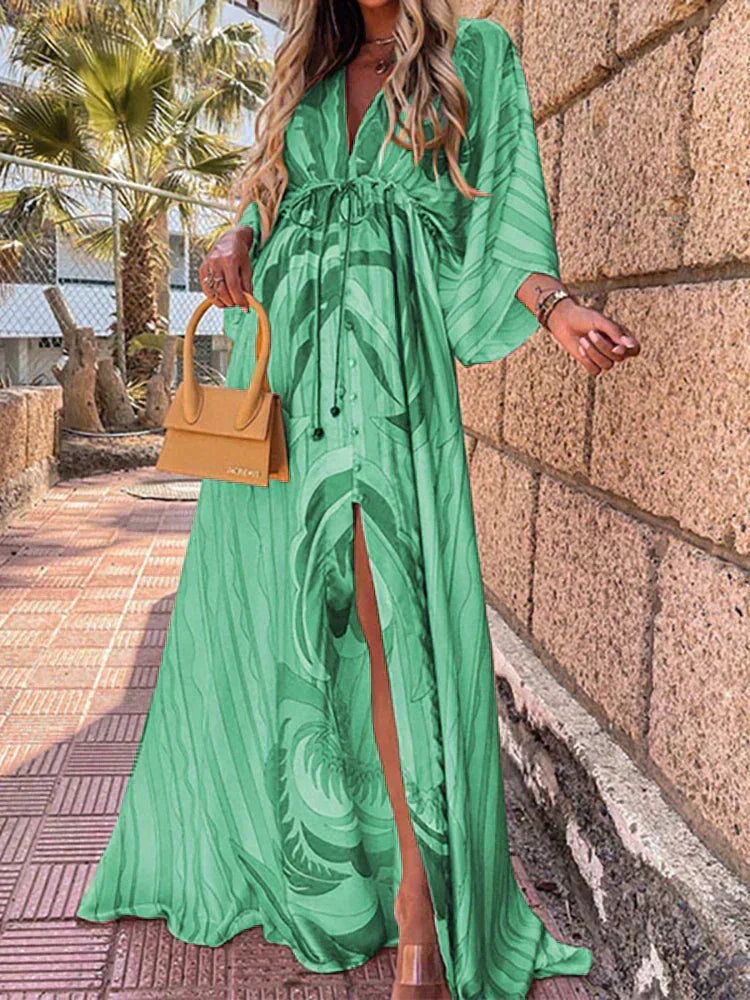 Women's Stylish Abstract Seasonal Colorful Maxi Dress with Graphic Print