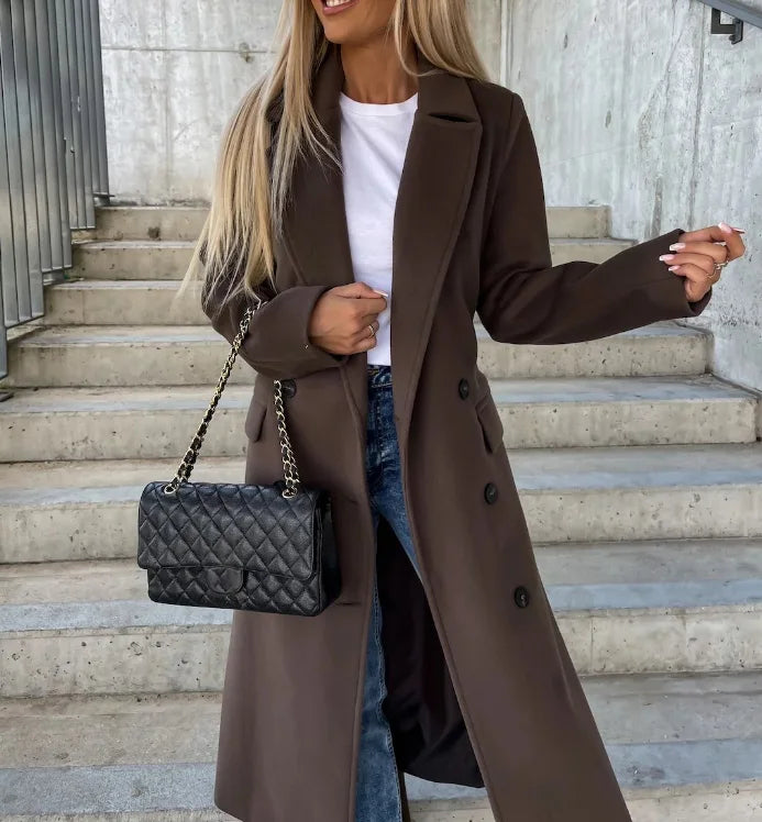 Women’s Longline Trench Coat Classic Warm Winter Layer