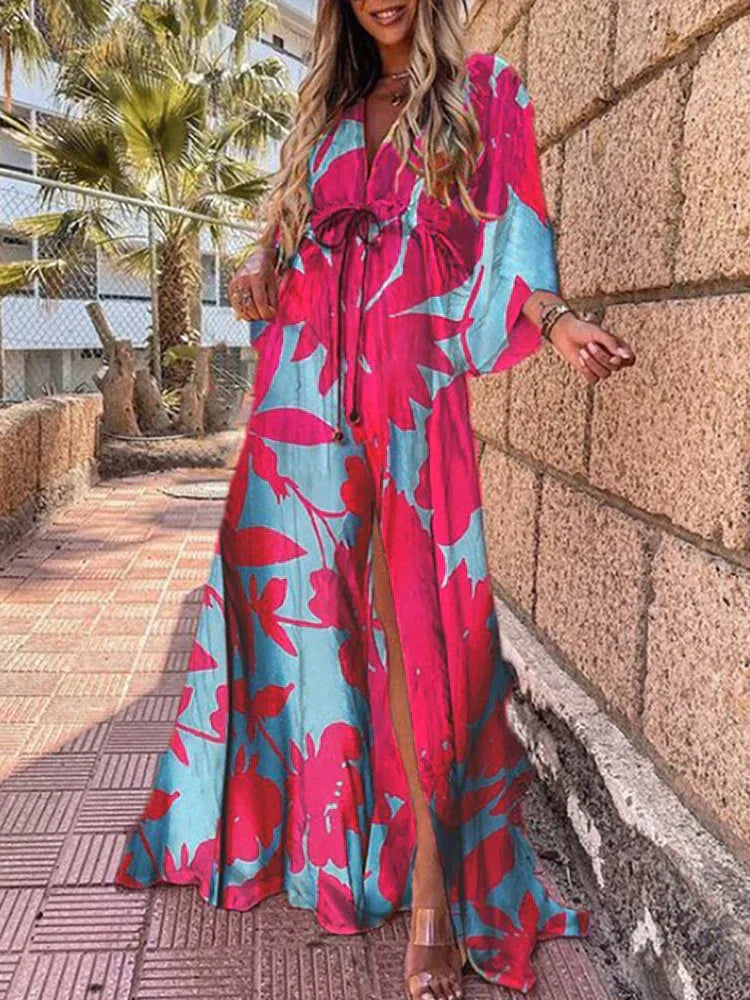 Women's Stylish Abstract Seasonal Colorful Maxi Dress with Graphic Print