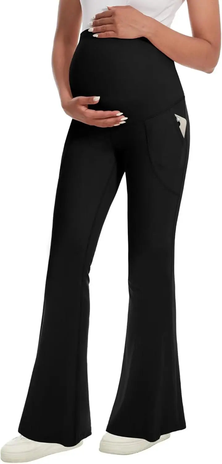 Casual Maternity Flare Pants with Over‑Belly Panel
