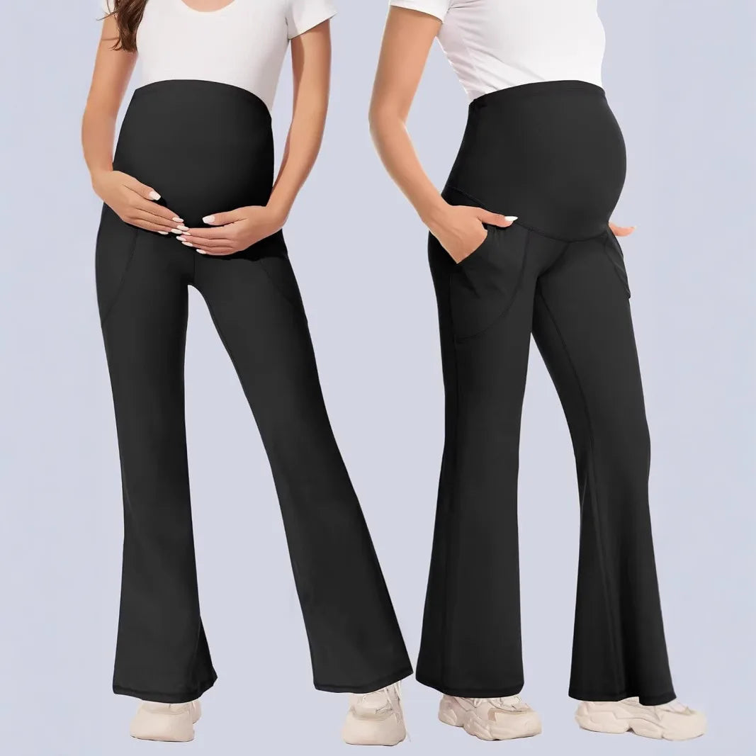 Casual Maternity Flare Pants with Over‑Belly Panel