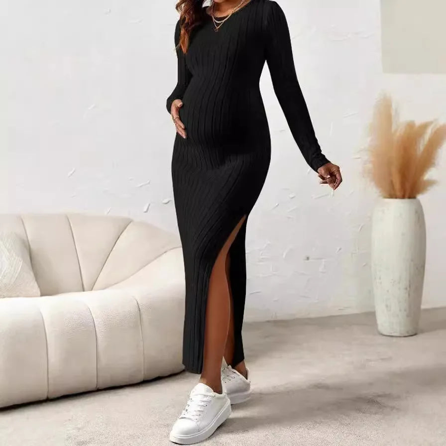 Long Sleeve Maternity Maxi Dress with Flattering Fit