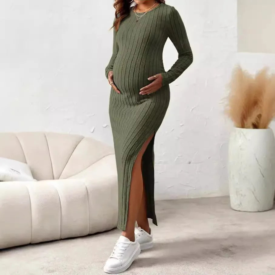 Long Sleeve Maternity Maxi Dress with Flattering Fit