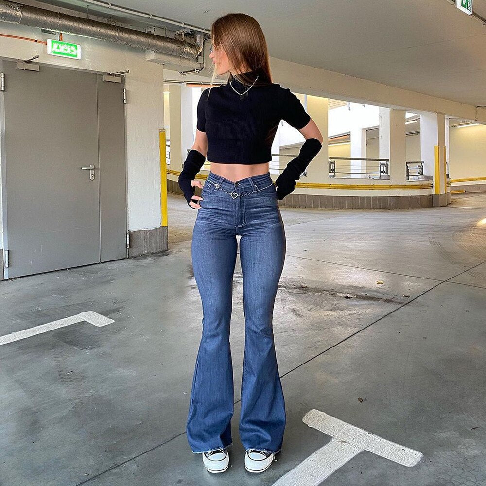 Women’s High Waist Blue Flare Jeans