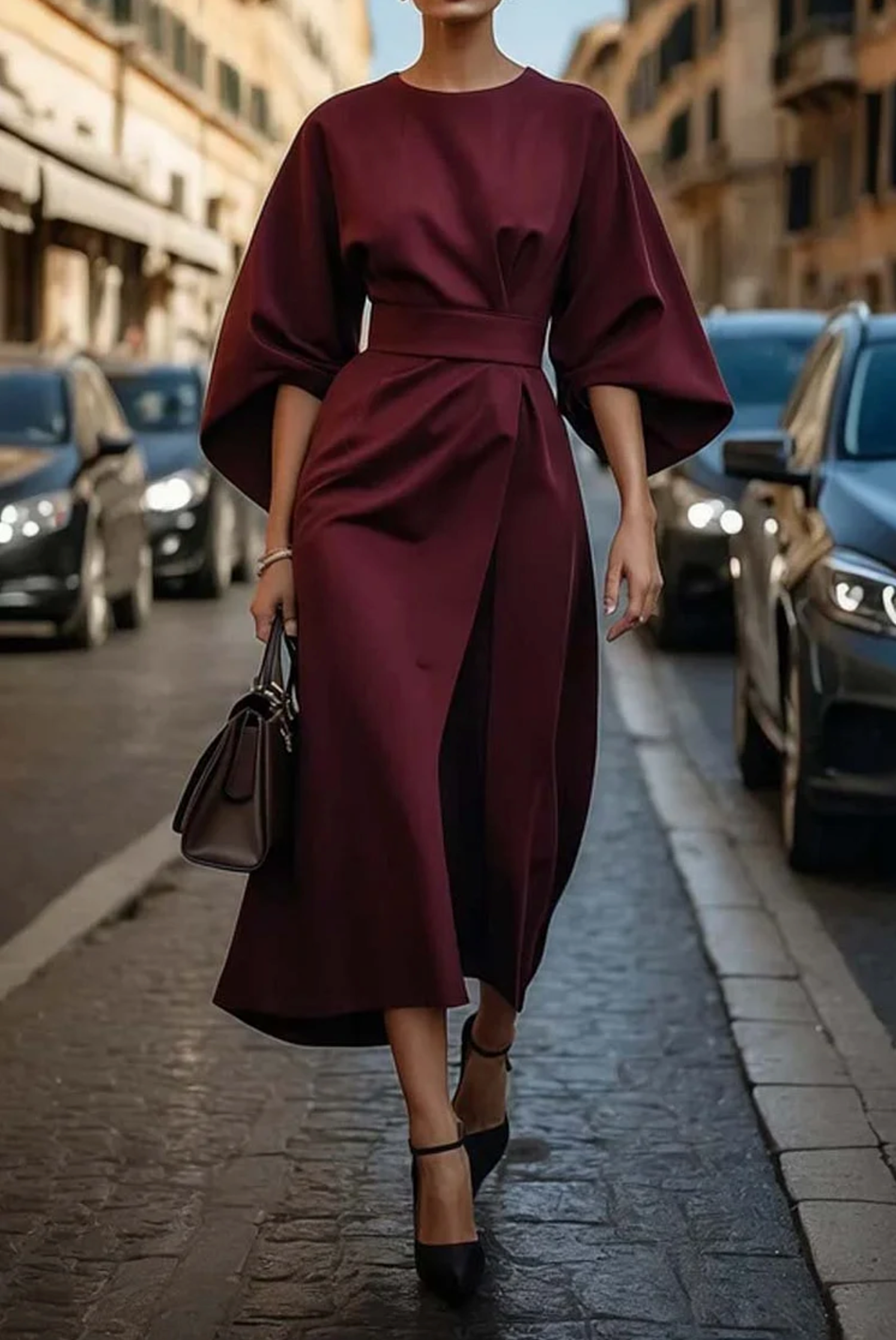 Classic Versatile Women's Dress with Elegant Lantern Sleeves