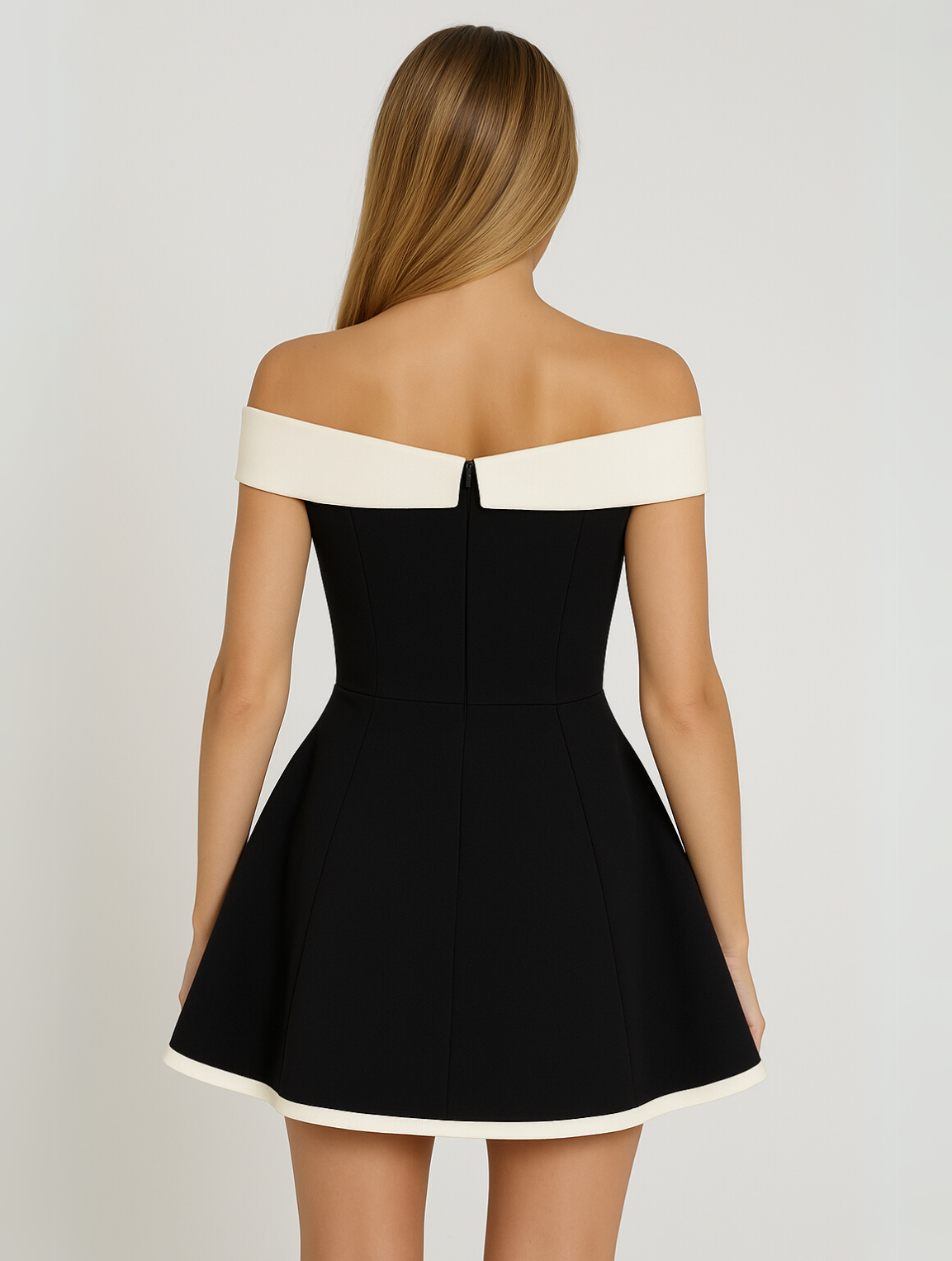 Classic Elegant Off-Shoulder Contrast Mini Dress for Women