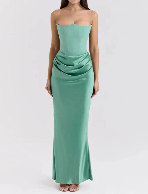 Women’s Strapless Maxi Dress Seam Front and Draped Waist
