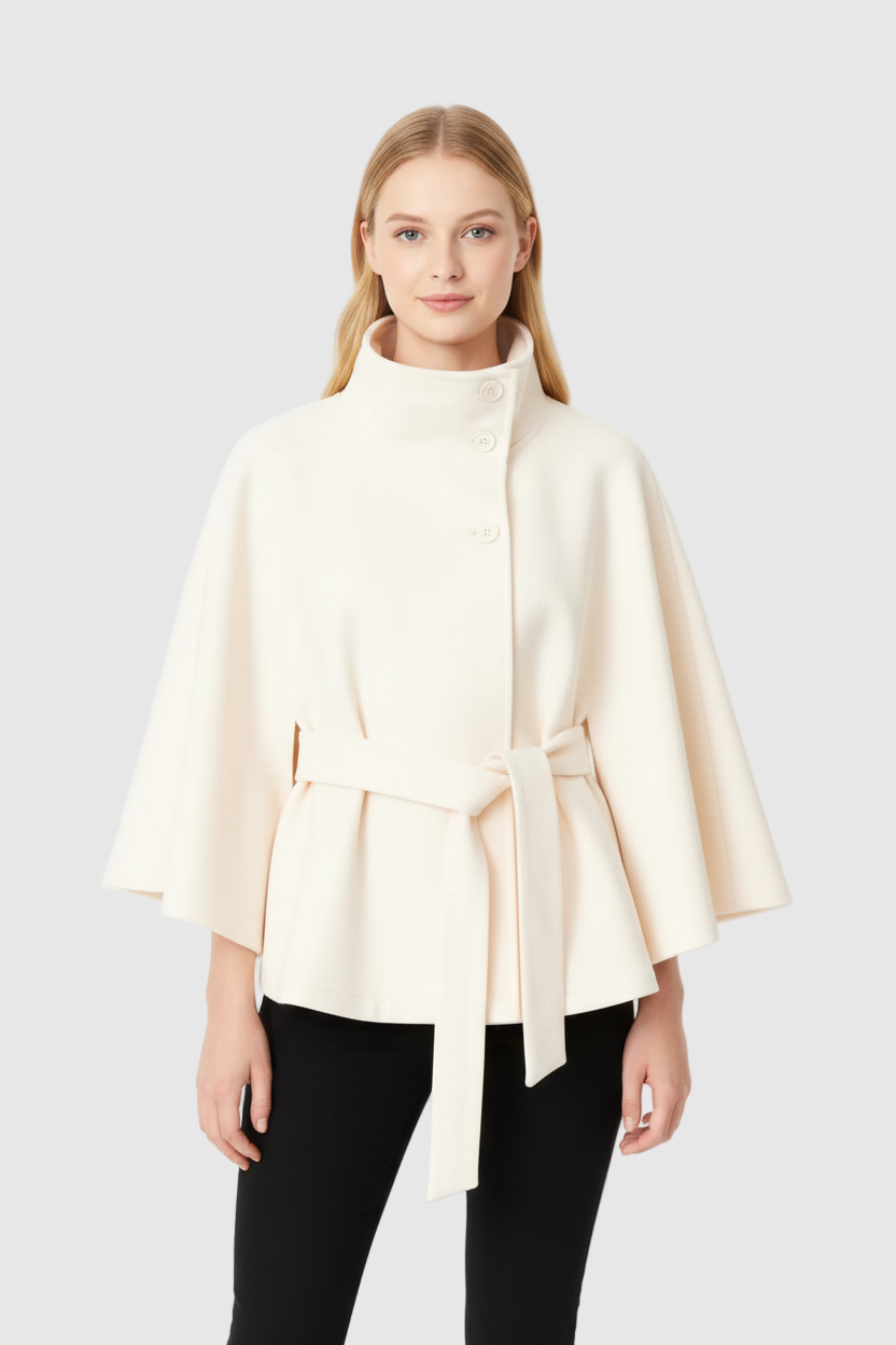 Women's Fashion Relaxed Fit High Collar Coat with Removable Belt
