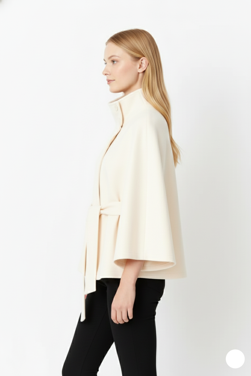 Women's Fashion Relaxed Fit High Collar Coat with Removable Belt