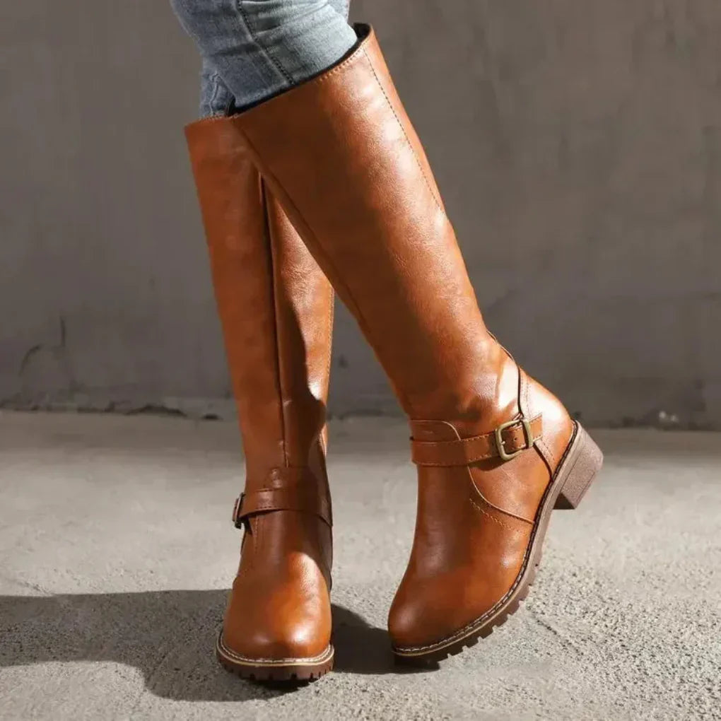 Stylish Water-Resistant Sleek Belted Mid-Calf Boots for Women