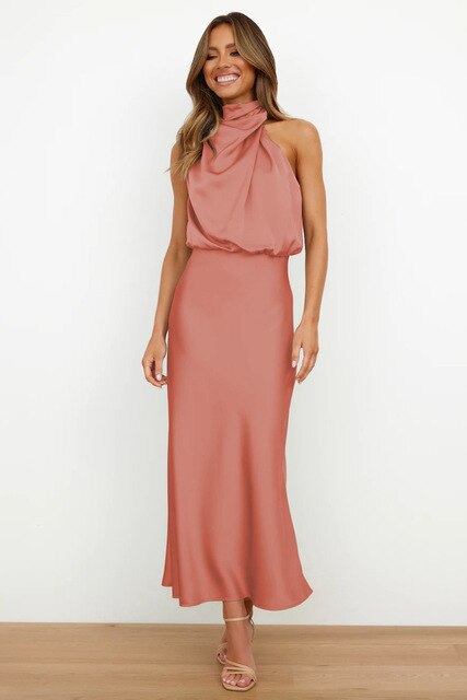 Women's Stunning Halter Glamour Midi Dress for Special Events