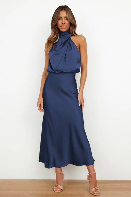 Women's Stunning Halter Glamour Midi Dress for Special Events