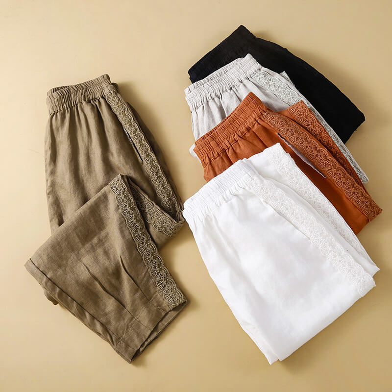 Mimi | Women’s Embroidered Cotton-Linen Pants