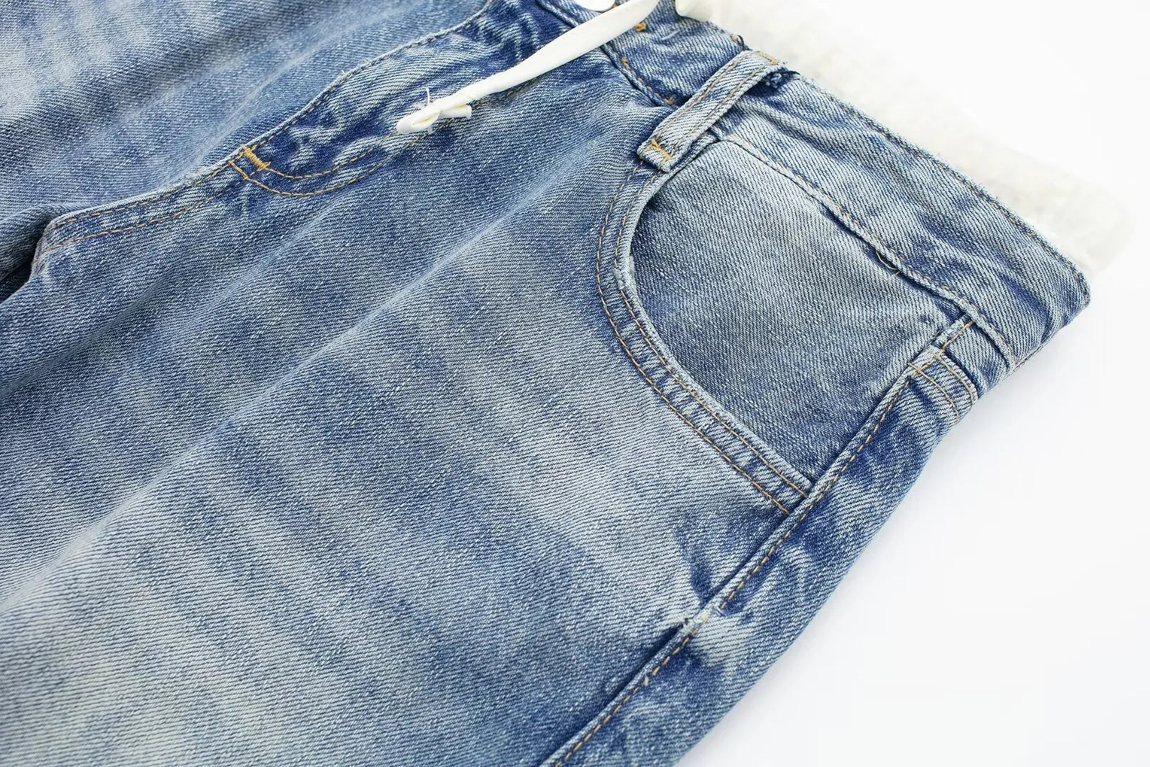 Women’s Retro Mid‑Waist Straight‑Leg Jeans with Lace‑Up