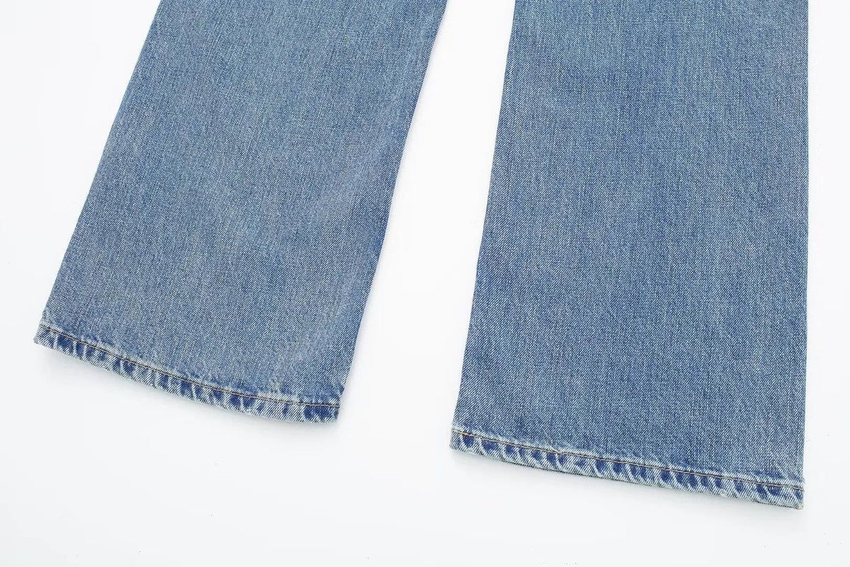 Women’s Retro Mid‑Waist Straight‑Leg Jeans with Lace‑Up