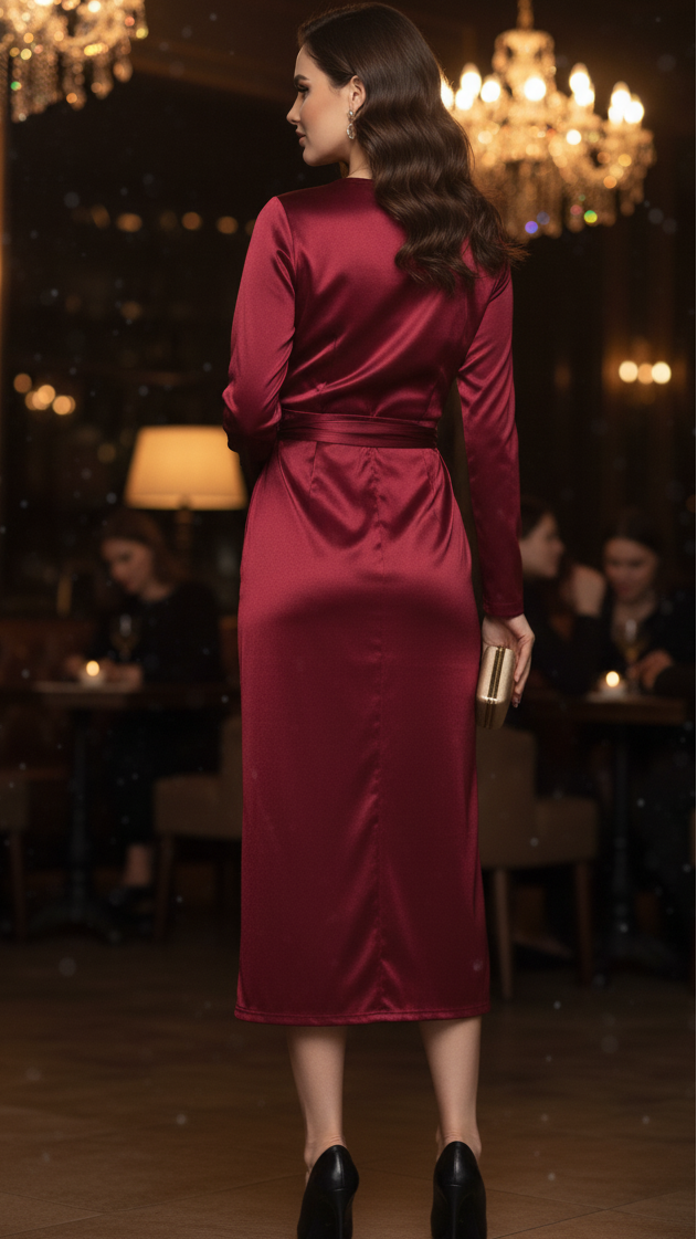 Fashion Elegance Spring Wrap Midi Evening Dress for Women