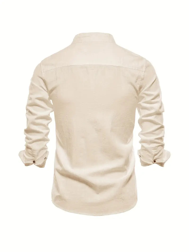 Men's Casual Streetwear Outdoor Shirt with Stand-up Collar and Button Front