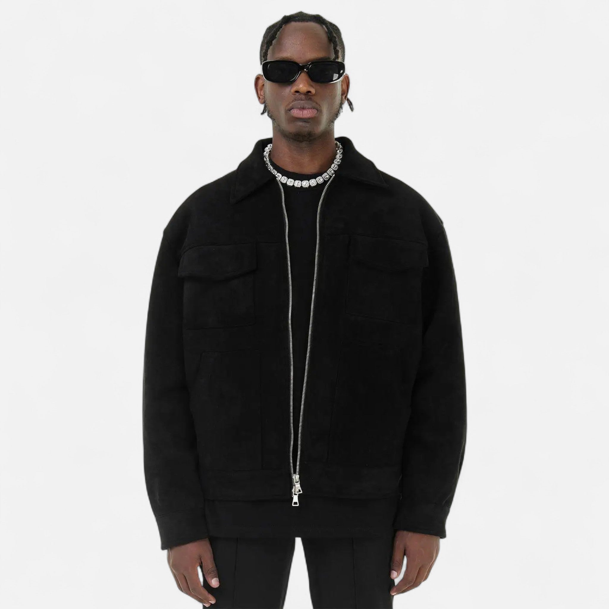 Refined Street-Inspired Collar Loose-Fit Suede Jacket for Men