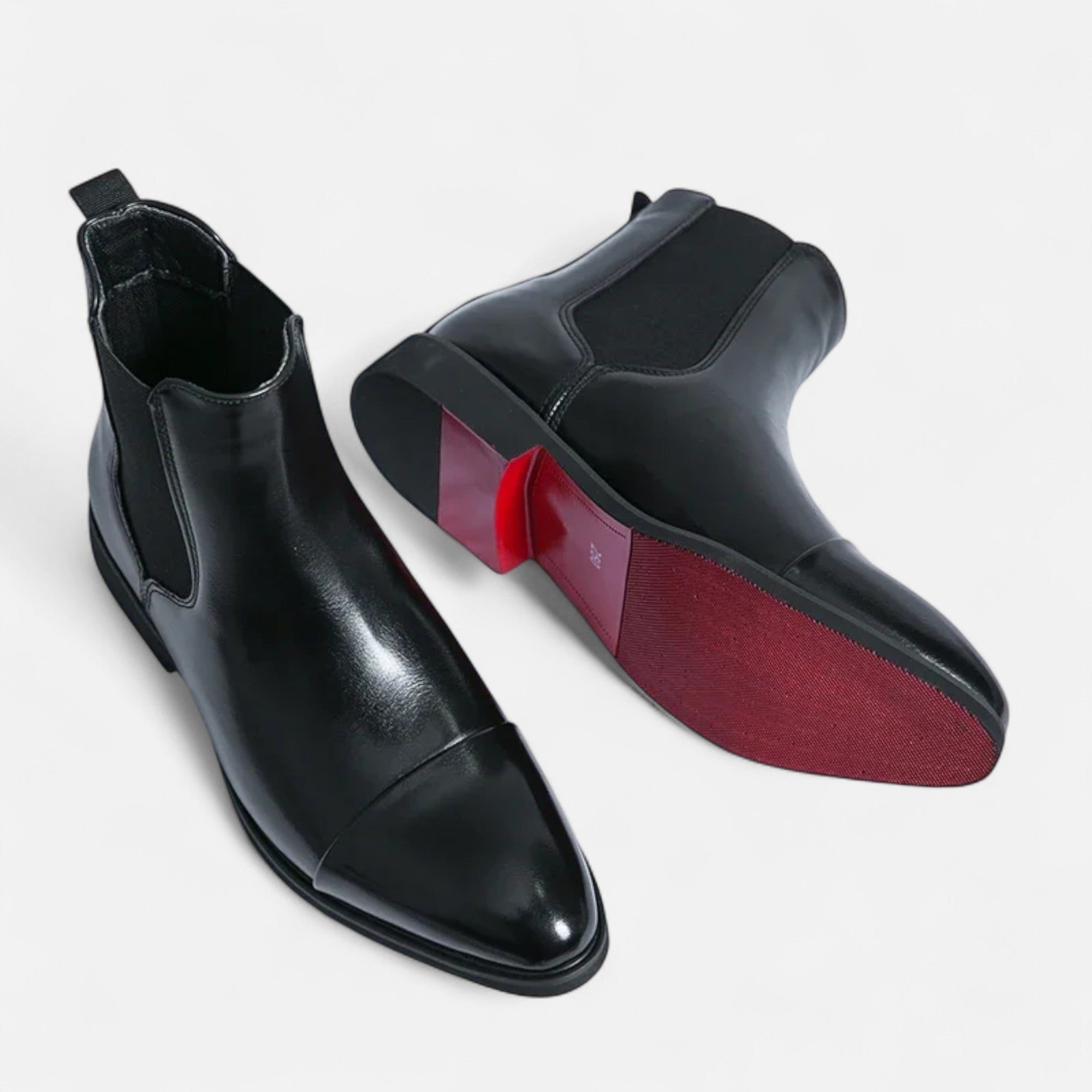 Modern Formal Chelsea Boots in Elegant Black with Red Sole for Men