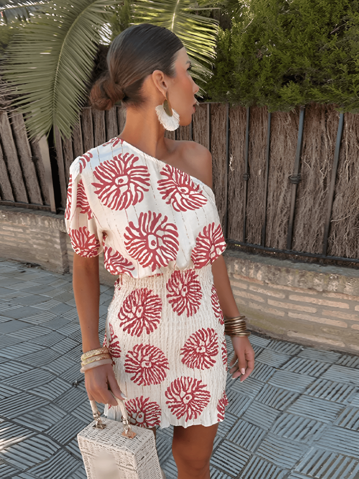Women's Relaxed Summer Mini Dress with Coral-Inspired Print