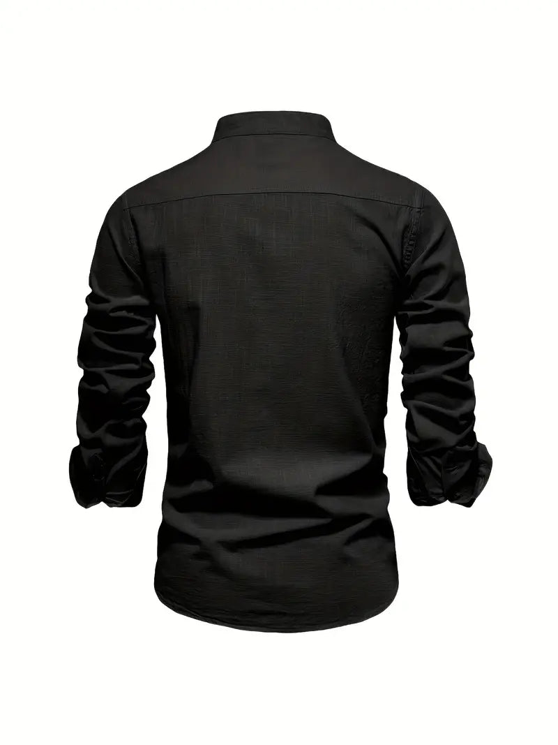 Men's Casual Streetwear Outdoor Shirt with Stand-up Collar and Button Front