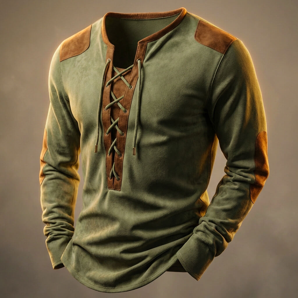 Ardenio | Men’s Suede-Touch Lace-Up Shirt