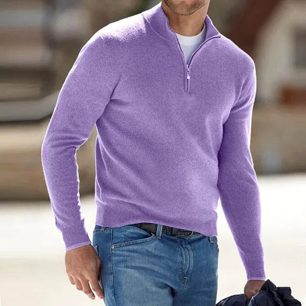 Men’s Quarter-Zip Knit Sweater Classic Casual Layer