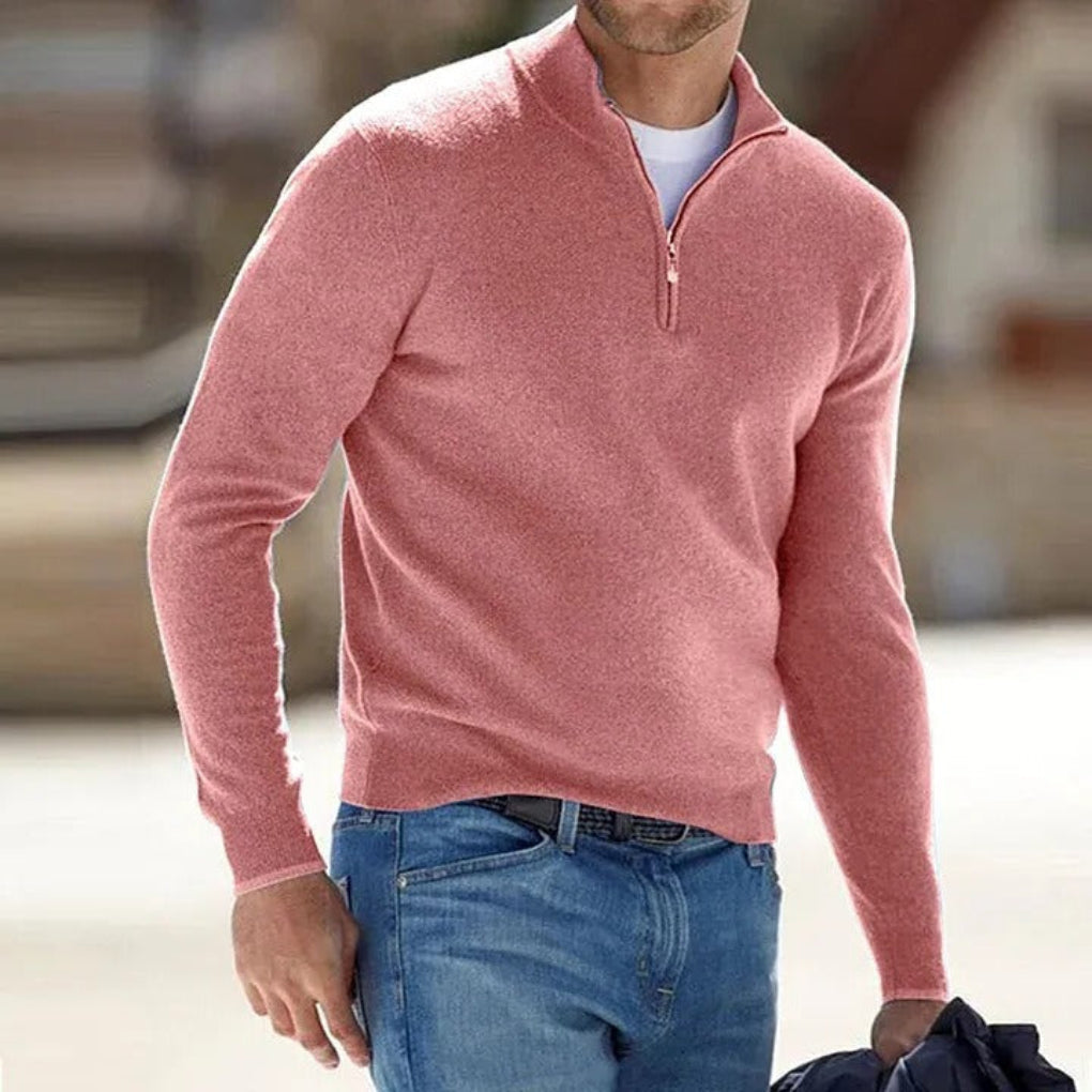 Men’s Quarter-Zip Knit Sweater Classic Casual Layer