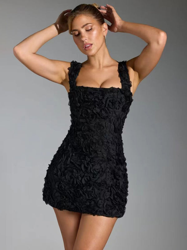 Women's Artistic 3D Floral Ruffle Party Mini Dress