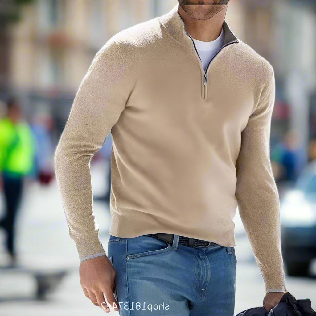 Men’s Quarter-Zip Knit Sweater Classic Casual Layer