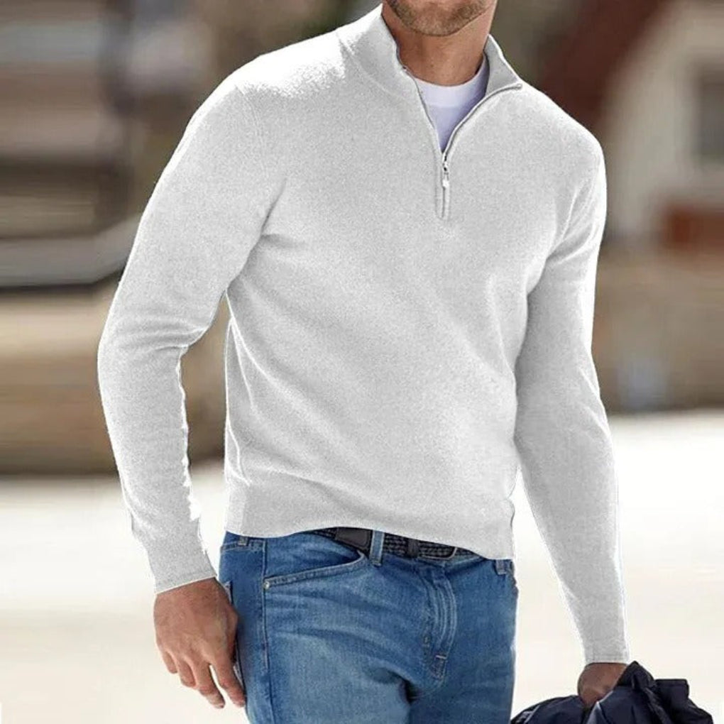 Men’s Quarter-Zip Knit Sweater Classic Casual Layer