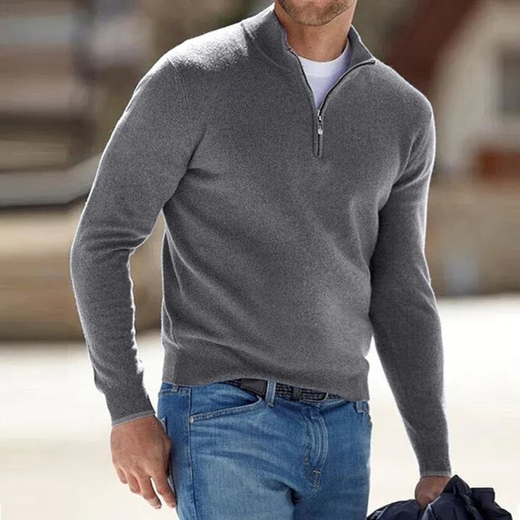 Men’s Quarter-Zip Knit Sweater Classic Casual Layer
