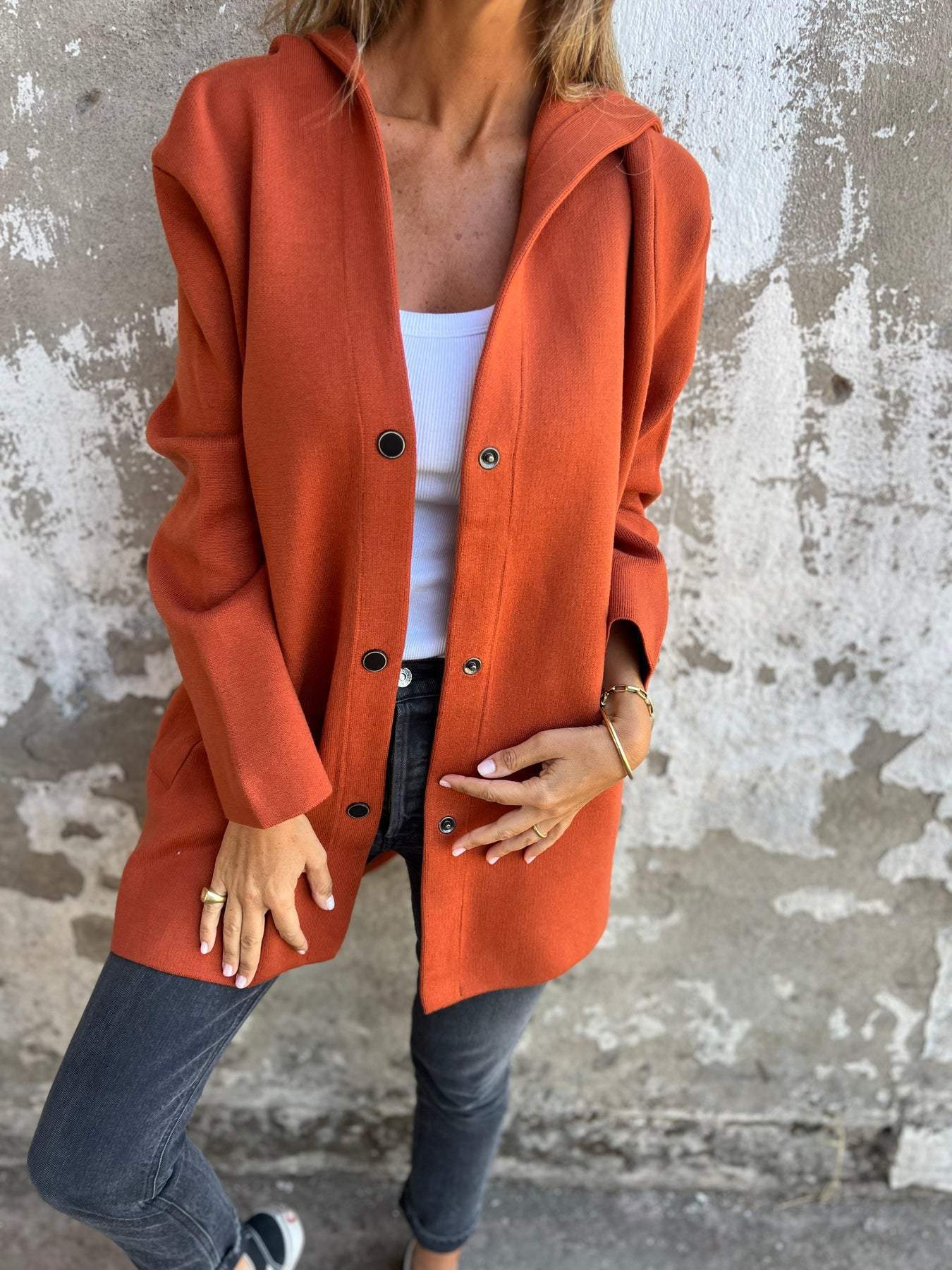 Women's Fashion Stylish Long Hooded Jacket for Mid-Season