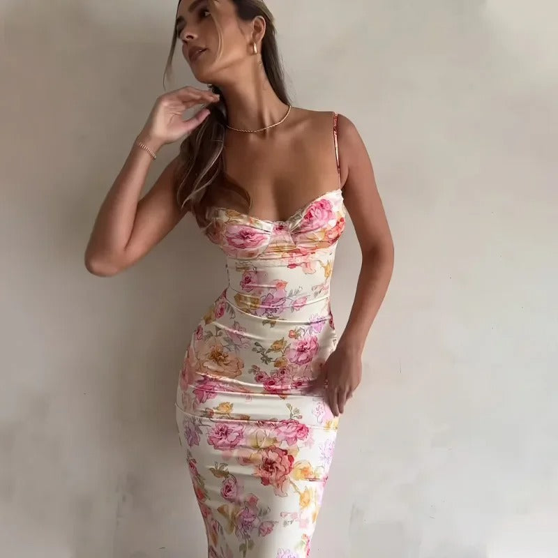 Stunning Floral Occasion Maxi Dress with Lace Trim for Women