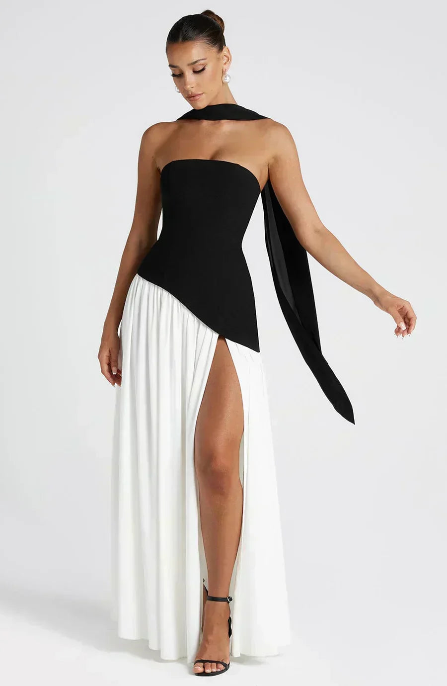 Elegant Slit Long Gown Asymmetric Wedding Guest Dress for Women