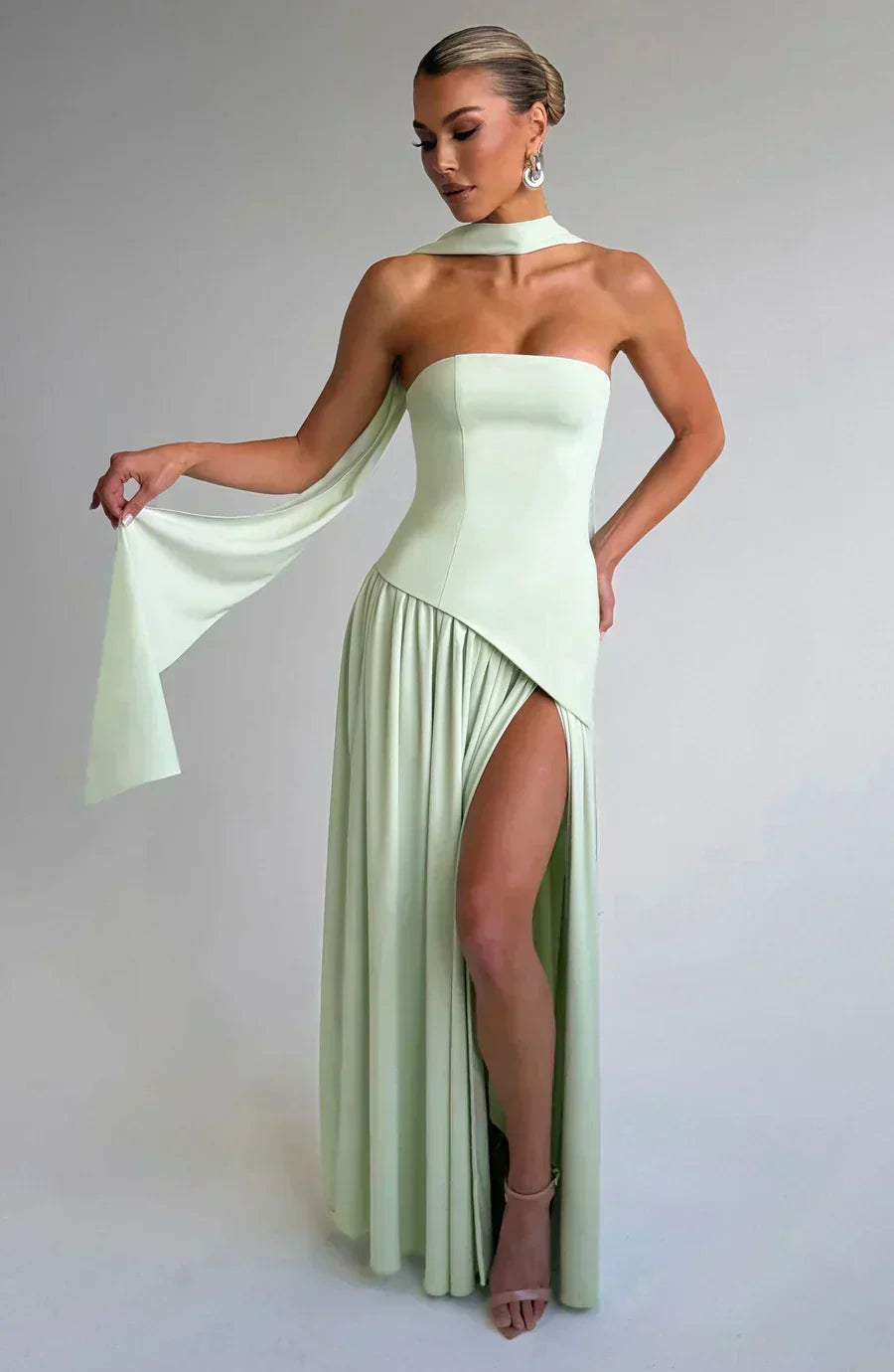Elegant Slit Long Gown Asymmetric Wedding Guest Dress for Women