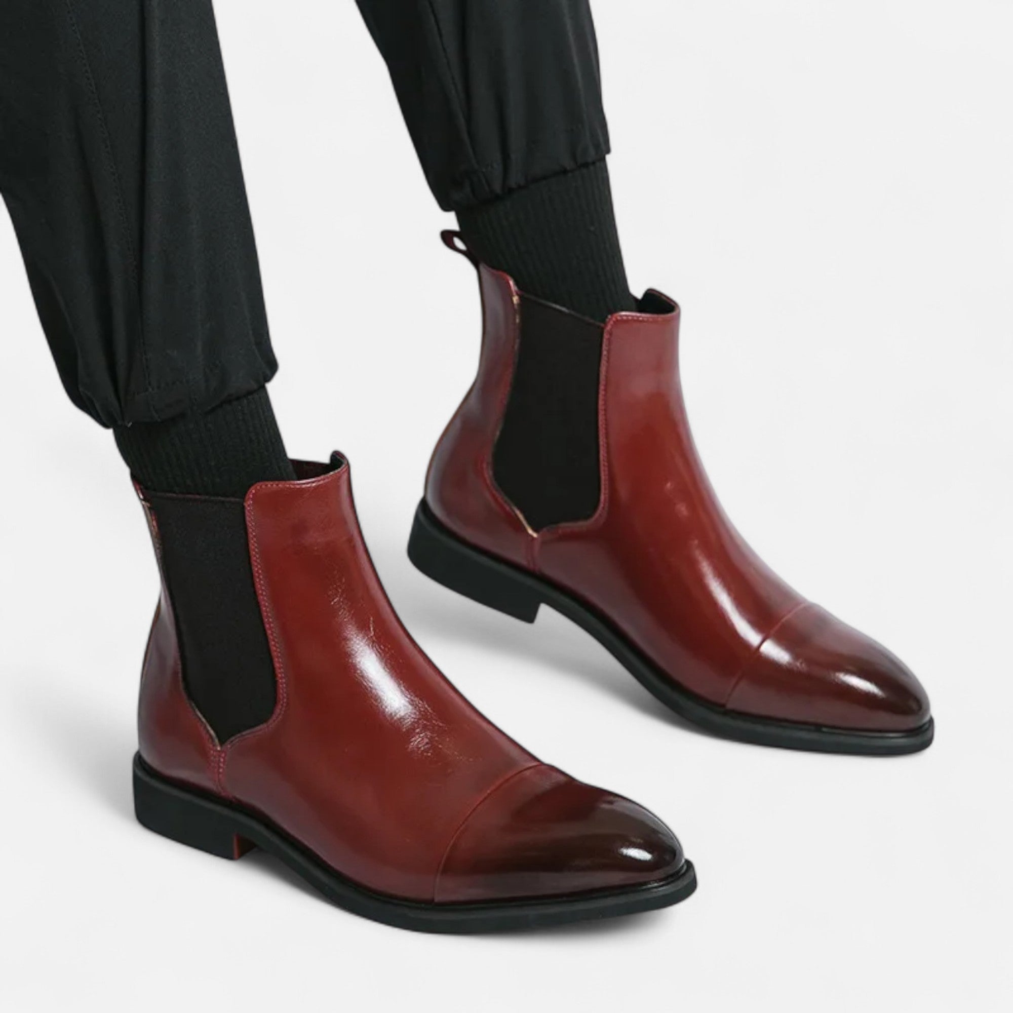 Modern Formal Chelsea Boots in Elegant Black with Red Sole for Men