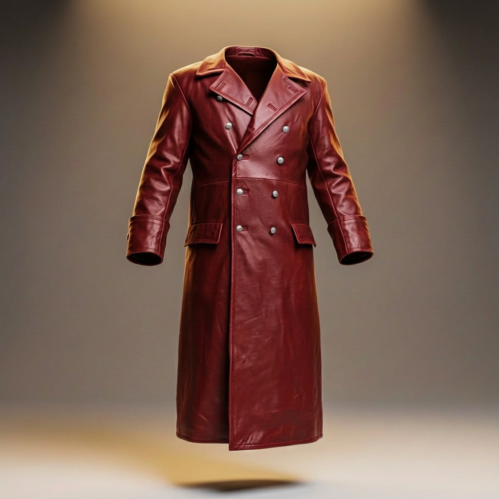 Thorne | Men’s Premium Leather Double-Breasted Overcoat