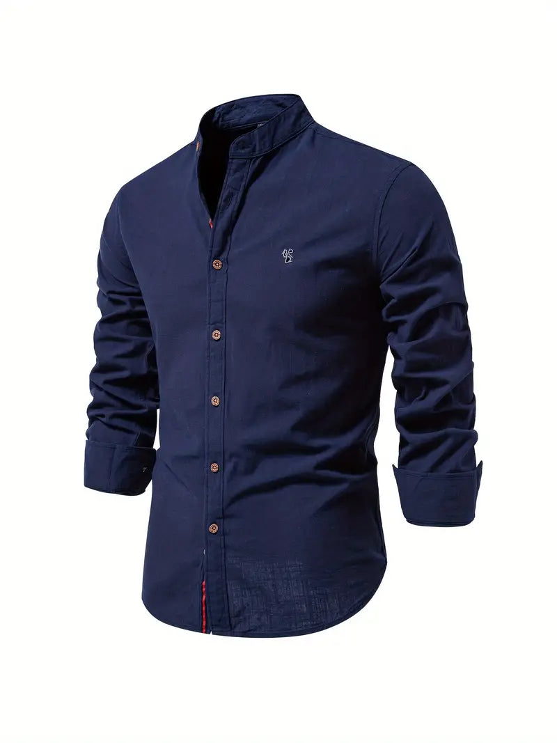Men's Casual Streetwear Outdoor Shirt with Stand-up Collar and Button Front