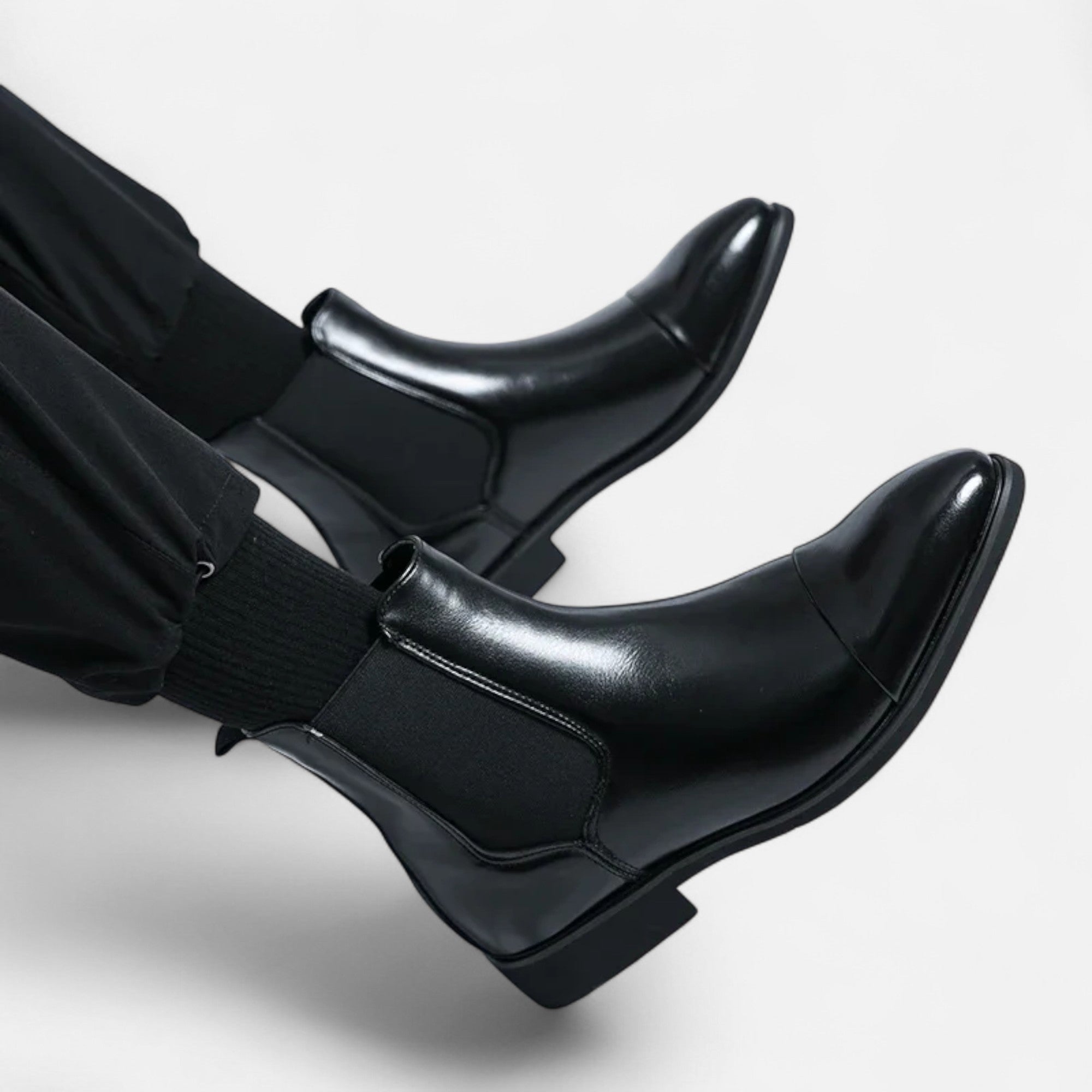 Modern Formal Chelsea Boots in Elegant Black with Red Sole for Men