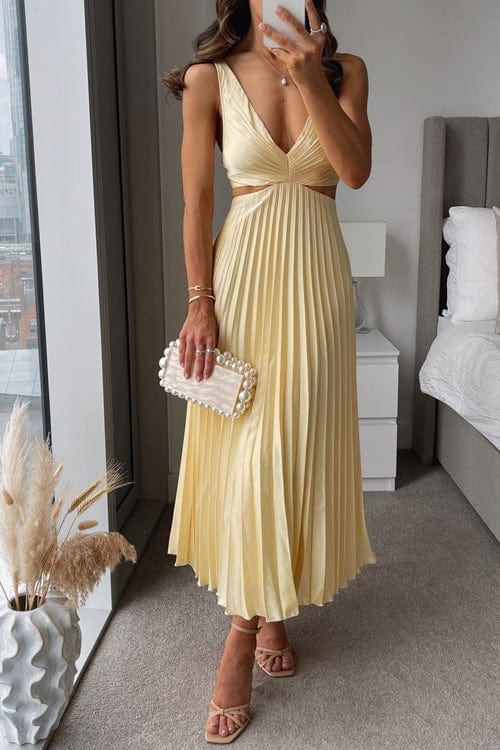 Captivating Flowing Pleated Party Evening Midi Dress for Women