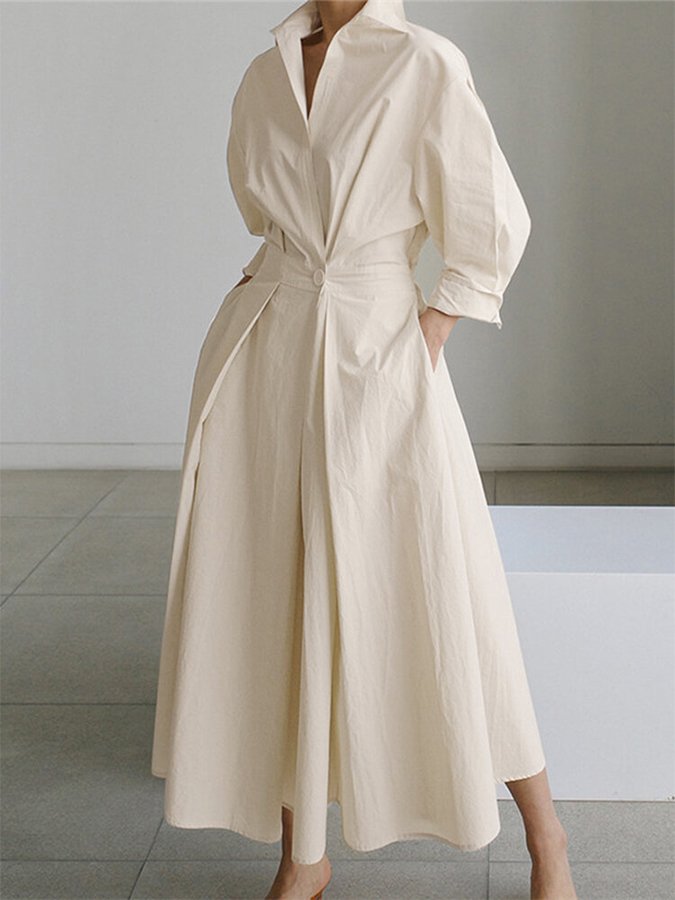 Trendy Classic Belted Maxi Shirt Dress for Women